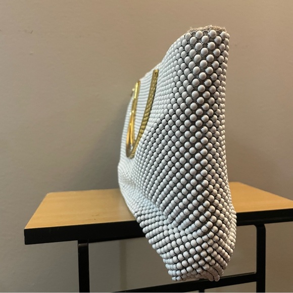 Vintage 80s ‘Bags By Marlo’ Ivory Bubble Chainmail Handbag w Gold Handles - EUC - Picture 5 of 16